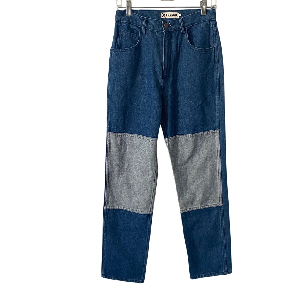 Carleen x Anthropologie Blue Patchwork Colorblock High Rise Straight Leg Jean 4